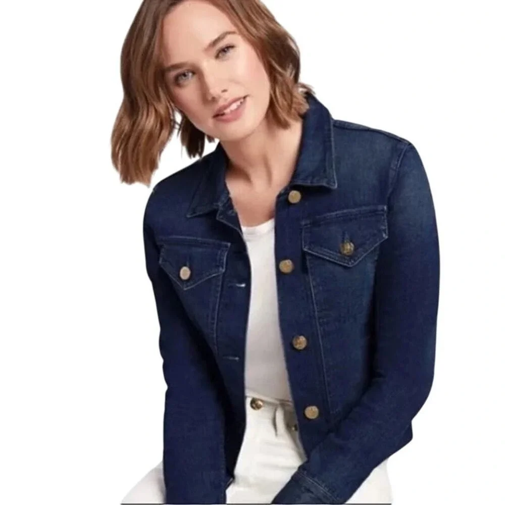 Draper James Strong Sweet and Southern Denim Jacket Dark Wash Blue Womens Medium